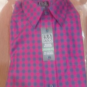 Jos. A. Bank Pink and Blue Check Button-Up Shirt Long Sleeve